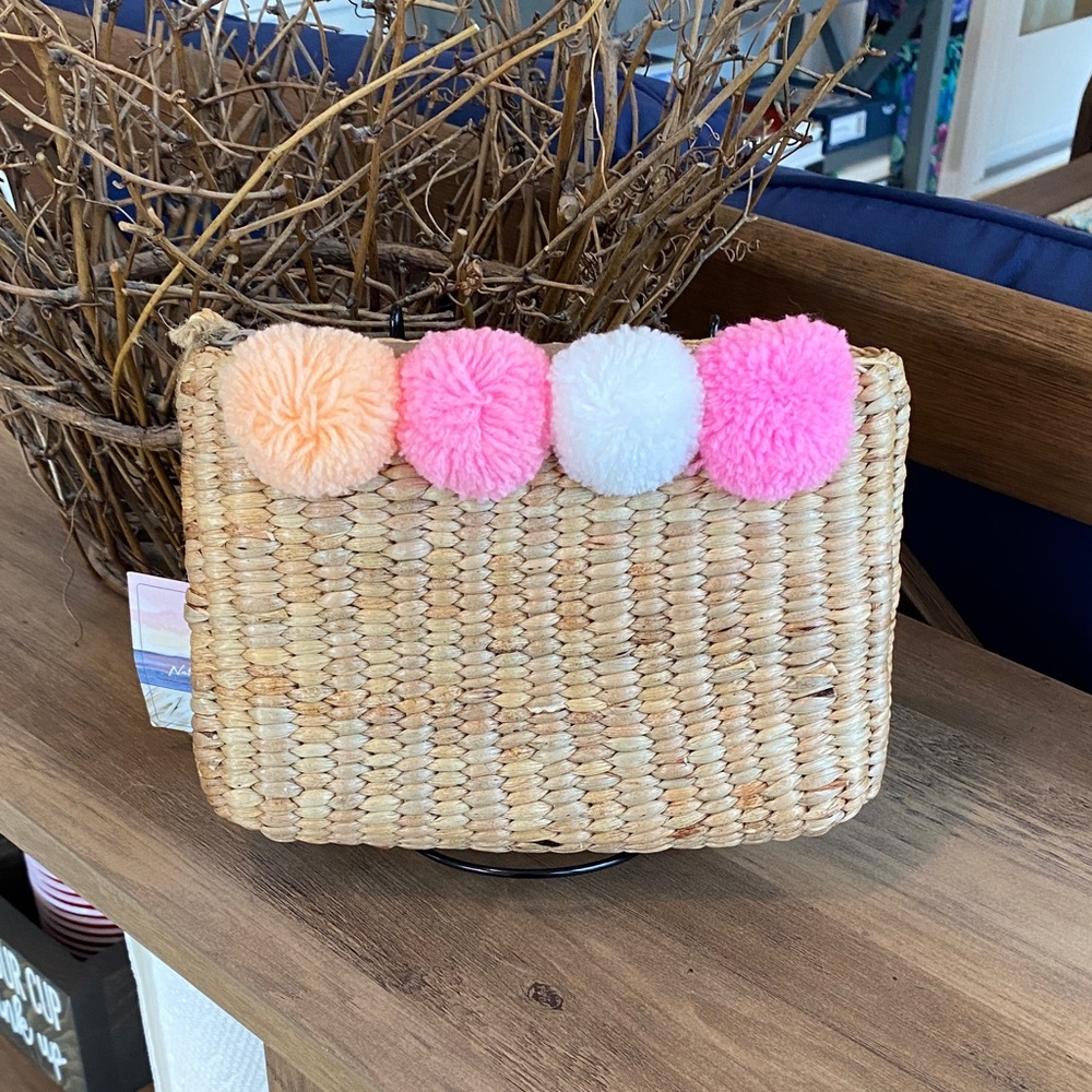 Pom Pom Straw Clutch - Picture 1 of 5